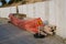 New Reinforced Concrete Wall, With Road Warning Sign