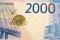 New russian ruble banknote close up, Two thousand rubles .