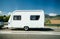 New RV trailer motorhome carried on French highway