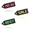 NEW. SALE. BEST. Colorful price tag icon with colored shadow. Vector