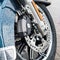 New shiny brake discs on motorcycle