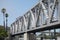 New silver steel girder train rail bridge railway