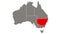 New South Wales state blinking red highlighted in map of Australia