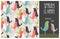 New Spring mid-century modern birds seamless pattern with coordinating design elements