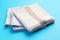 New stylish handkerchiefs on light blue background