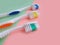 New toothbrush fresh sanitation brush equipment tool change purity on a colored background dental sanitation