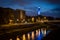 New Town Hall in Ostrava illumination in night. With the 86-meter high tower this is the tallest town hall in the country.