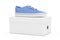 New Unbranded Blue Denim Sneakers over White Shoe Box. 3d Render