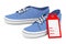 New Unbranded Blue Denim Sneakers with Price Tag. 3d Rendering