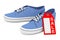 New Unbranded Blue Denim Sneakers with Sale Tag. 3d Rendering