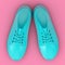 New Unbranded Blue Sneakers Mockup Duotone. 3d Rendering