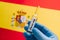New vaccination against coronavirus. Ways how to overcome Covid-19 spreading in Spain. 2019-ncov. Bilological hazard. Contagious