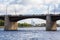 The new Volga bridge in Tver, Russia. St. Catherine`s convent. River landscape