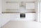 New white kitchen bright fresh and empty floor tiles