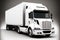new white modern cargo truck for transporting goods with large trailer