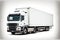 New white modern cargo truck for transporting goods with large trailer