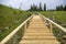 New wooden stairs outdoors. Carpenters work