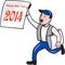 New Year 2014 Newspaper Boy Showing Sign Cartoon