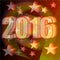 New Year 2016 party billboard concept with bold numbers and star shapes on red grid background