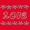 New Year 2016 winter holiday red background, snowflake and numbers, mockup party invitation