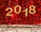 New year 2018 3d rendering gold color hang at perspective red