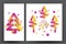 New year 2019 abstract banners with colorful volumeble christmas trees and balls.