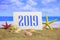 New year 2019 celebration on the beach, summer Christmas vacations