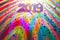 New year 2019 party colorful abstract background with lights and confetti