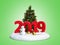 New year 2019 snow island with snowman and Christmas tree 3d render on freen