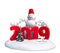 new year 2019 snow island with snowman and trees 3d render on white no shadow