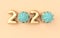 New year 2020 celebration background. Golden numerals 2020 with cactus. Realistic illustration for New Year`s and Christmas