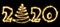 New Year 2020 with Christmas tree made by sparkler . Number 2020 and sign written sparkling sparklers . Isolated on a black