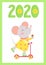 New Year 2020 flat vector poster with mouse template.