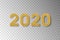 New Year 2020. Golden numbers 2020 of glitter on transparent background for design Christmas and New Year banners and