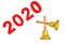 New Year 2020 Sign with Golden Bells. 3d Rendering