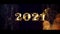 New Year 2021. Happy New Years celebration. Winter animation with gold snowflakes and a ray.