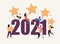 New year 2021, rating and assessment, perspectives and plans, people are decorating, vector illustration
