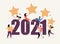 New year 2021, rating and assessment, perspectives and plans, people are decorating, vector illustration.