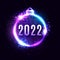 New Year 2022 neon glowing decoration on dark blue