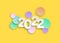 New year 2022 paper cut numbers in delicate colors. Decorative greeting card 2022 happy new year. Colorful Christmas banner