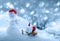 New year 2023 background with Christmas snowman and red hat .