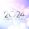 New Year 2024 color gradient background with beautiful sun rays and blurred yellow round lights