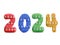 New Year 2024 date arranged from knitted christmas fabric digits
