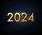 New Year 2024 golden 3d numbers for calendar header on sand or small shiny gold particles