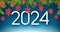 New Year 2024 horizontal background with white numbers for calendar header, fir branches and red paper snowflakes
