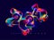 New year 2024. Iridescent colorful calendar date on dark fluid background.