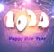 New Year 2024 numbers on bright purple background with flying firework light particles