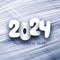 New Year 2024 numbers made of white paper on silver blue textured mesh background