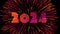 New Year 2024 paper numbers for calendar on colorful background made of exploding fireworks particles