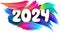 New Year 2024 paper numbers for calendar header on colorful background made of different color brush strokes